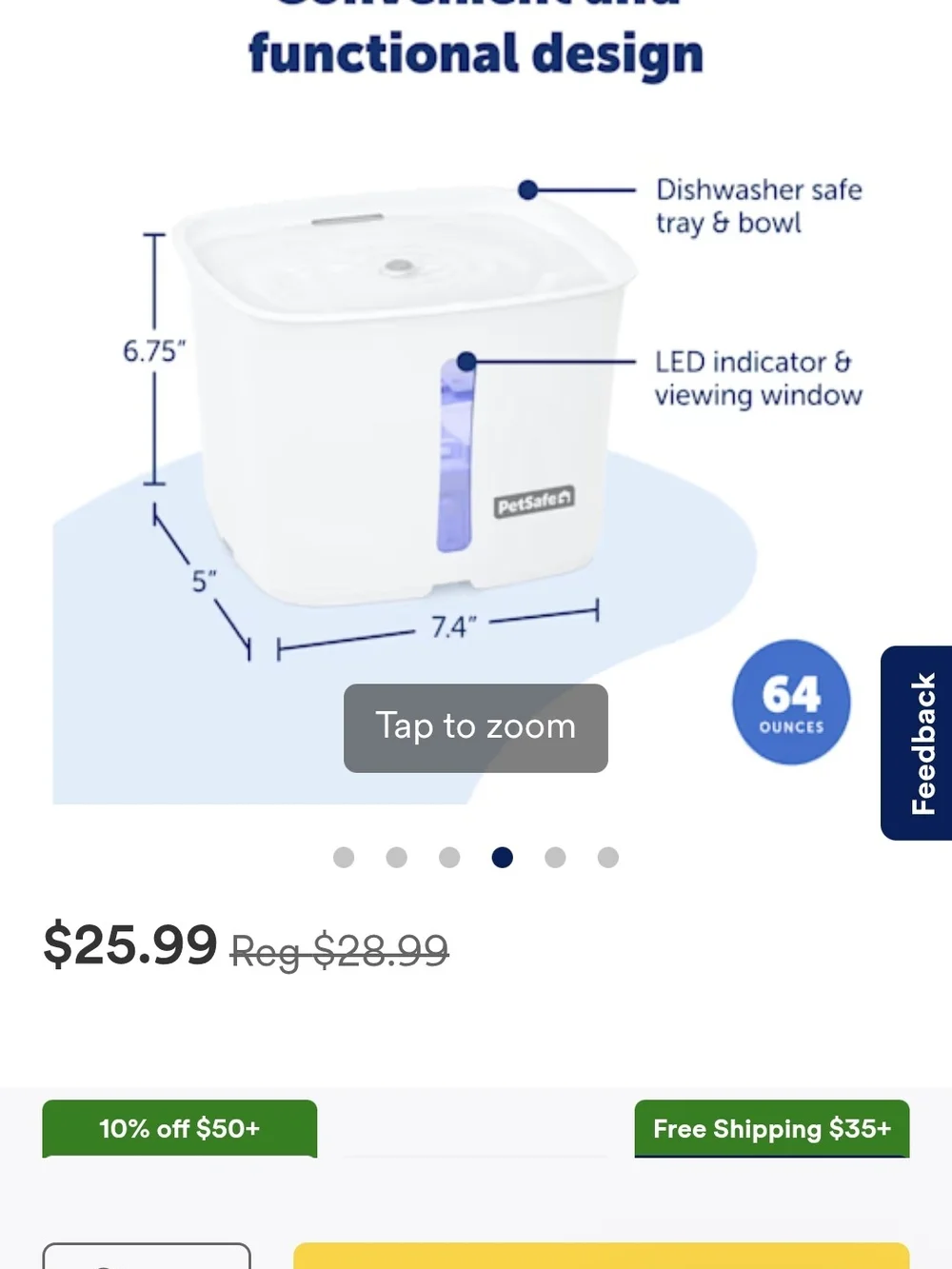 PetSafe White Cat Water Fountain with Blue Accent Stainless Steel Tray